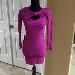 Woman’s Bebe Bow Neck Bodycon form fitting dress.